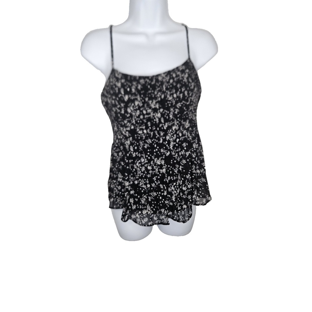 Lush Black Floral Camisole Tank Top Women's Medium Spaghetti Strap Sheer Lined